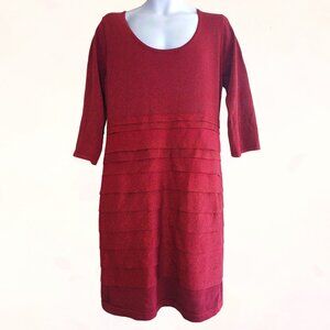 Carmen Marc Valvo Red HalfSleeve Stretch ScoopNeck Pleated Midi Sweater Dress XL
